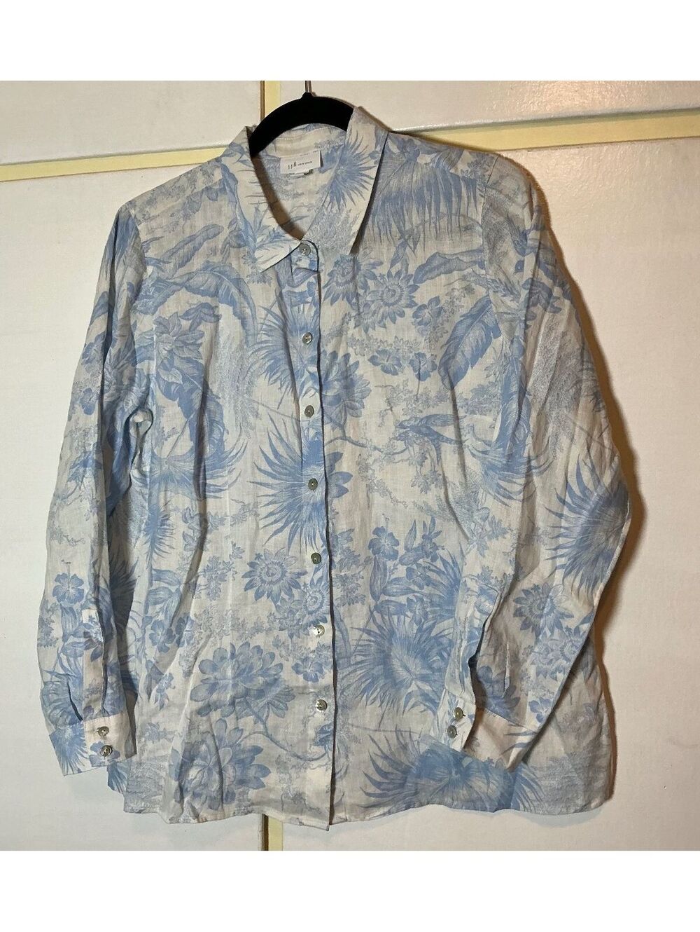 J Jill Love Linen Shirt Women's Medium M Floral Beach Tropical Resort